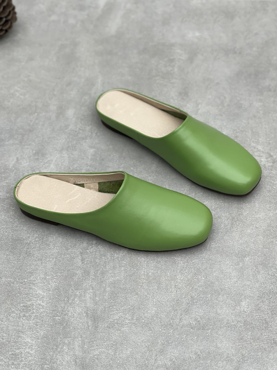 Women Casual Summer Genuine Leather Low Heel Slippers