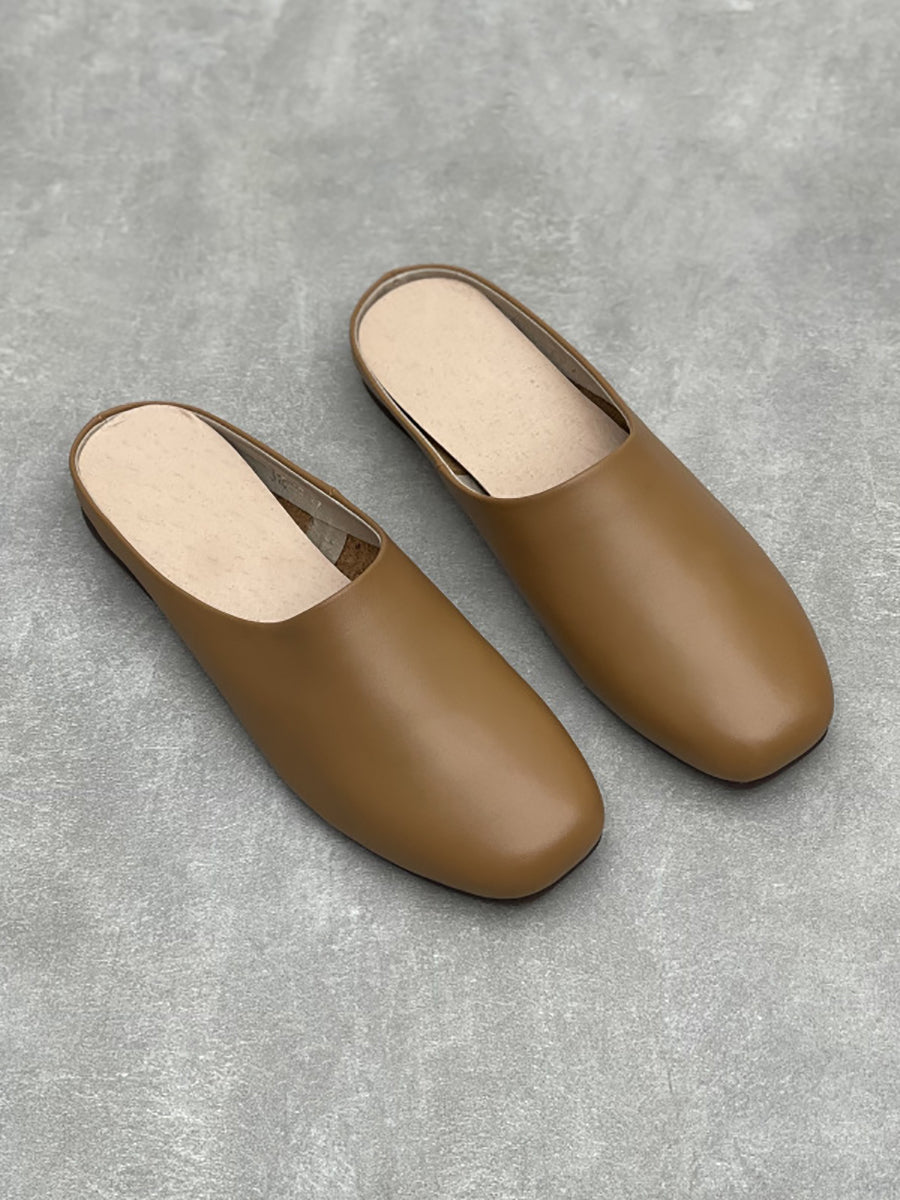 Women Casual Summer Genuine Leather Low Heel Slippers