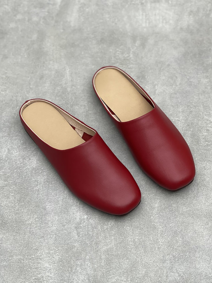 Women Casual Summer Genuine Leather Low Heel Slippers