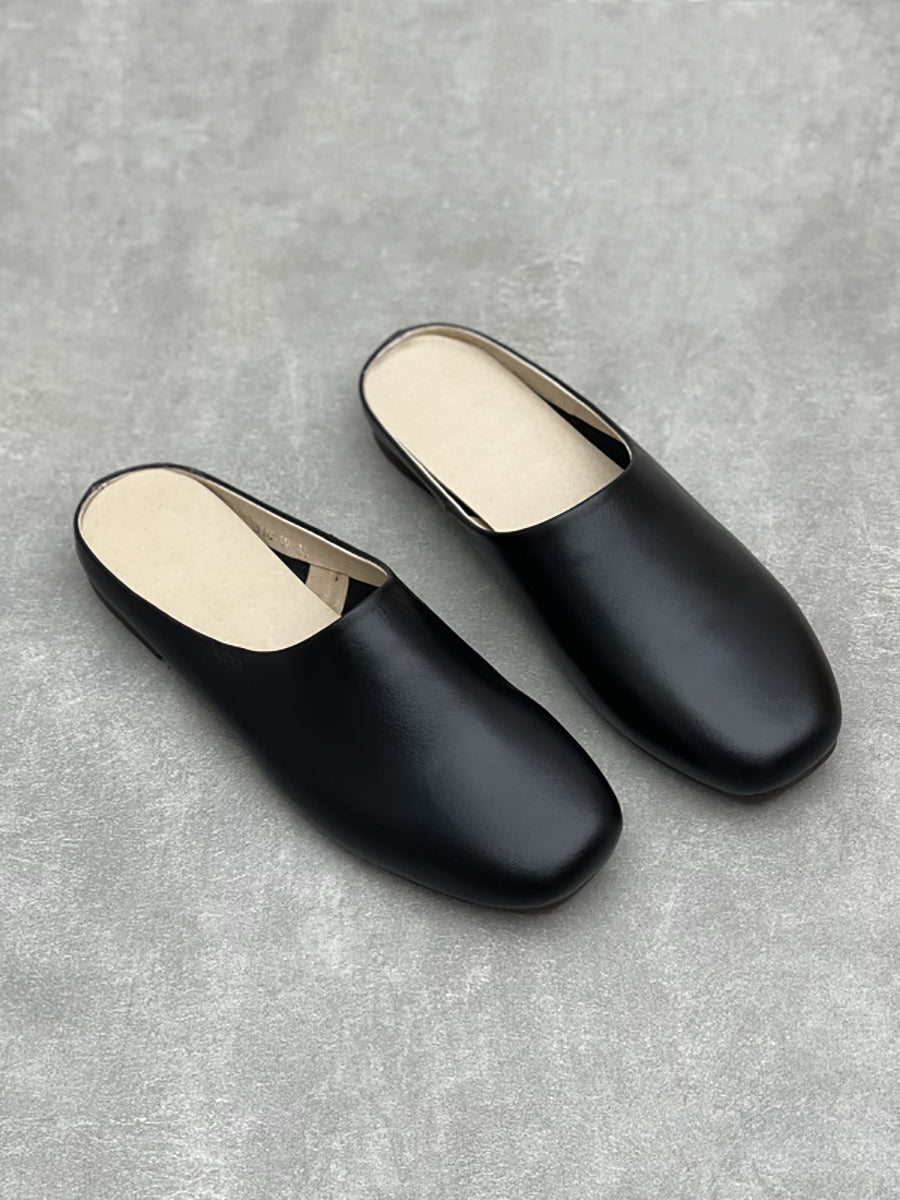 Women Casual Summer Genuine Leather Low Heel Slippers