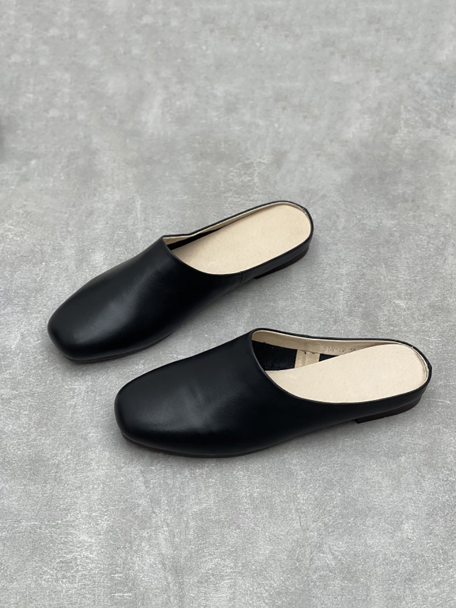 Women Casual Summer Genuine Leather Low Heel Slippers