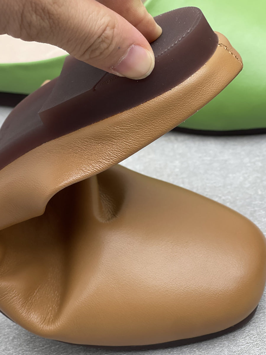 Women Casual Summer Genuine Leather Low Heel Slippers