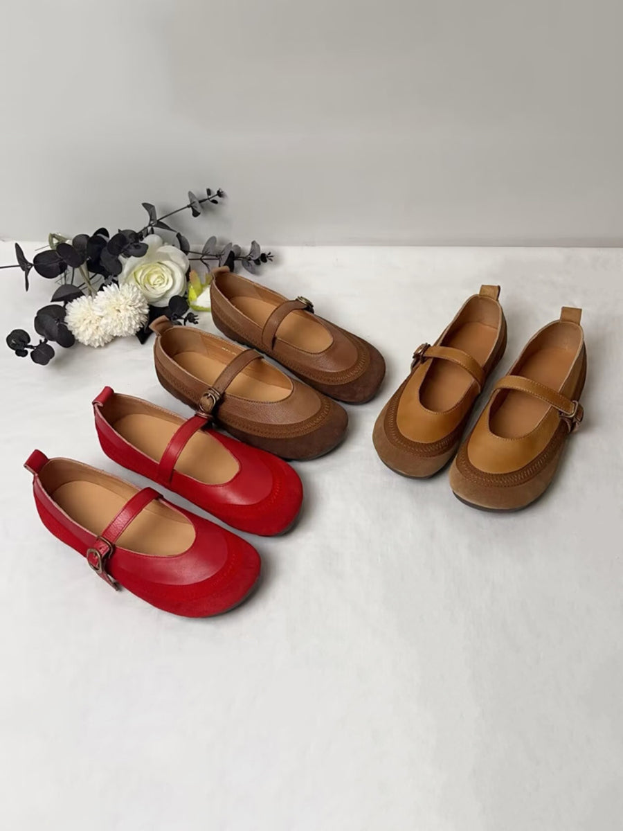 Women Artsy Genuine Leather Spliced Low Heel Shoes