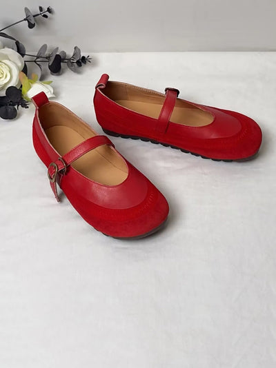 Women Artsy Genuine Leather Spliced Low Heel Shoes