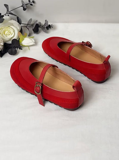 Women Artsy Genuine Leather Spliced Low Heel Shoes