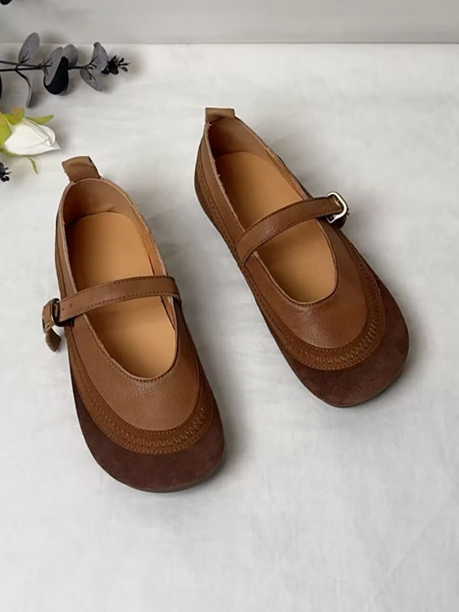 Women Artsy Genuine Leather Spliced Low Heel Shoes