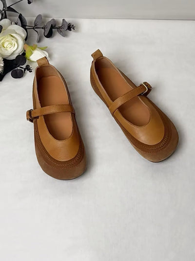 Women Artsy Genuine Leather Spliced Low Heel Shoes