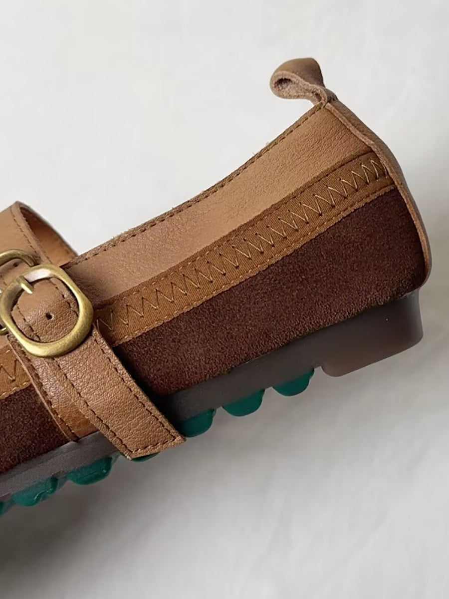 Women Artsy Genuine Leather Spliced Low Heel Shoes