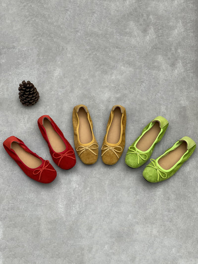 Women Artsy Suded Leather Bowknot Low Heel Shoes