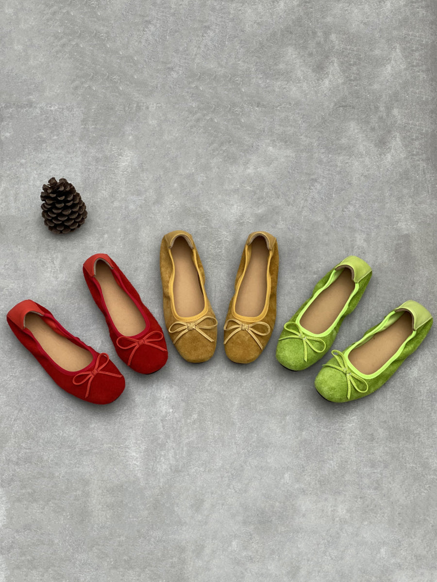 Women Artsy Suded Leather Bowknot Low Heel Shoes