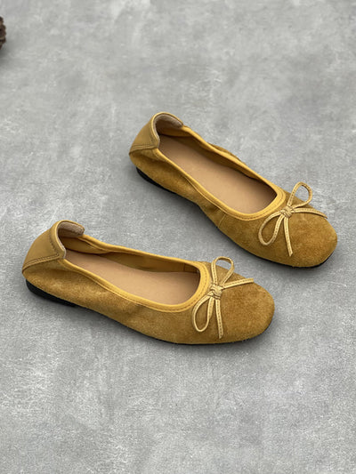 Women Artsy Suded Leather Bowknot Low Heel Shoes