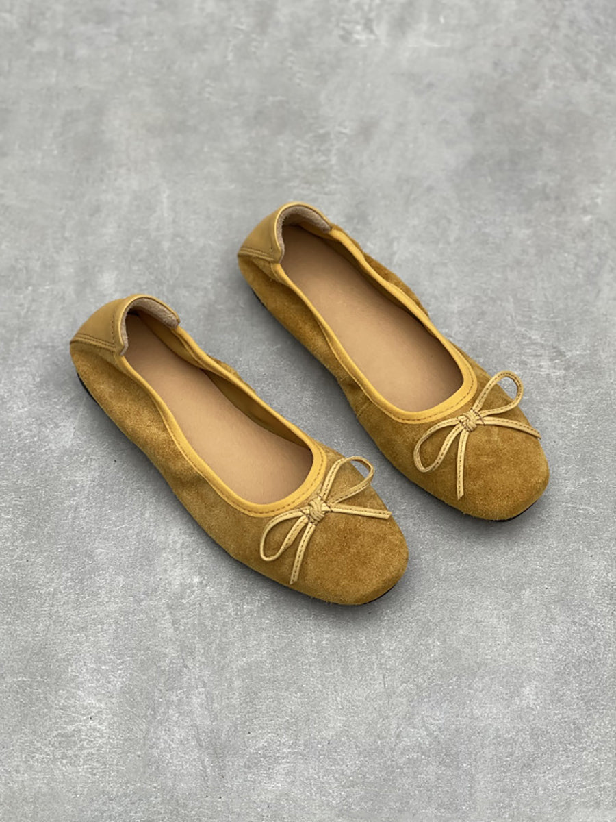 Women Artsy Suded Leather Bowknot Low Heel Shoes