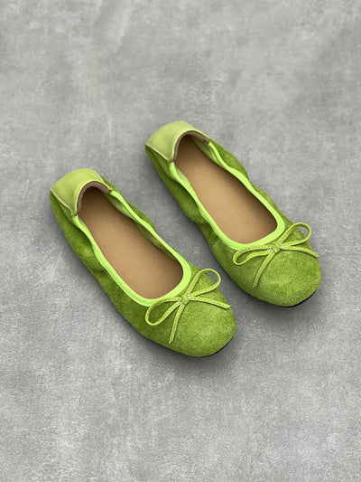 Women Artsy Suded Leather Bowknot Low Heel Shoes