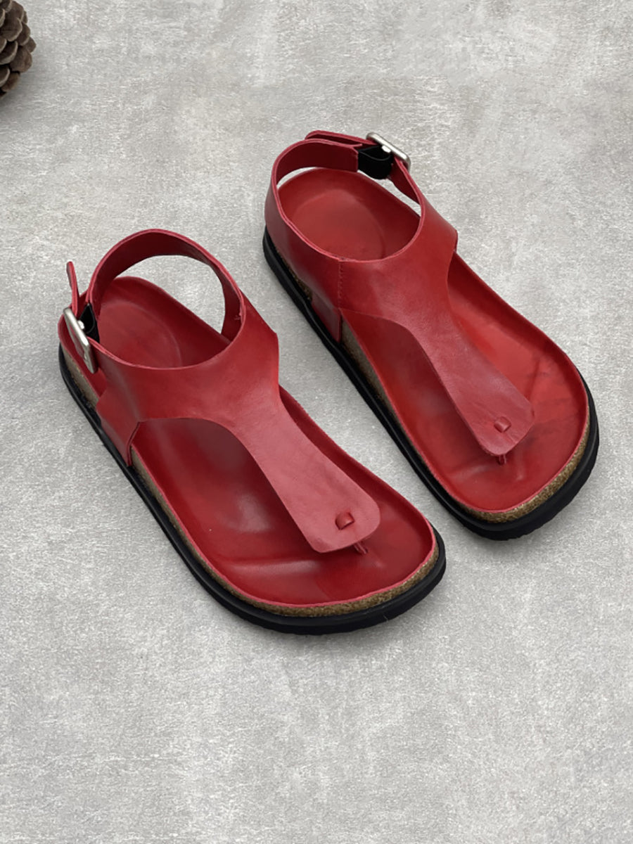 Women Vintage Summer Genuine Leather Low Heel Sandals