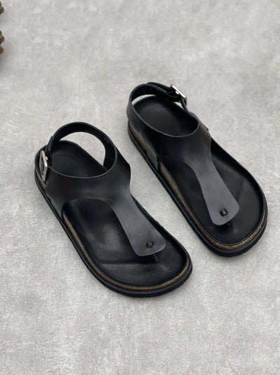 Women Vintage Summer Genuine Leather Low Heel Sandals