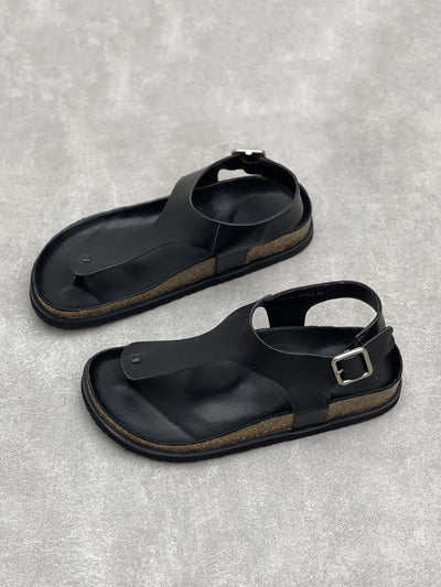 Women Vintage Summer Genuine Leather Low Heel Sandals