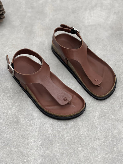 Women Vintage Summer Genuine Leather Low Heel Sandals