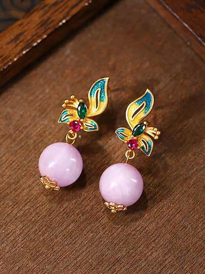 Ethnic Women 24KGold Plated Jade Earrings