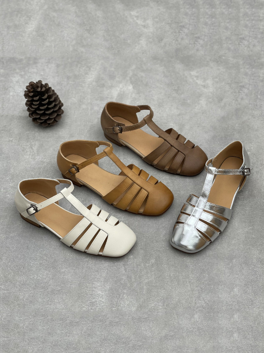 Women Summer Casual Genuine Leather Low Heel Shoes