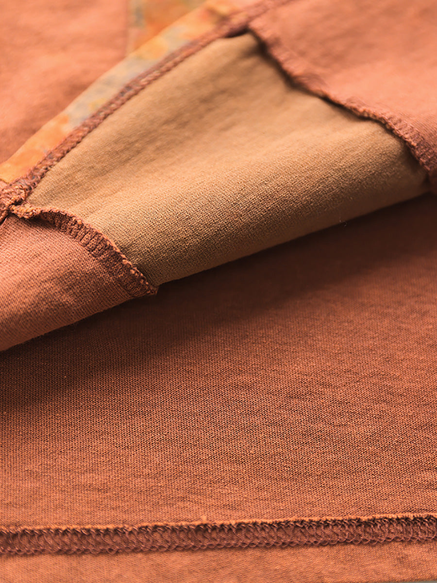 Women Summer Artsy Flower Spliced 100%Cotton O-Neck Shirt