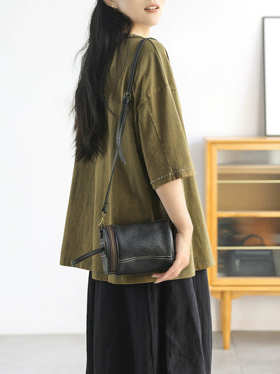 Women Summer Artsy Flower Spliced 100%Cotton O-Neck Shirt