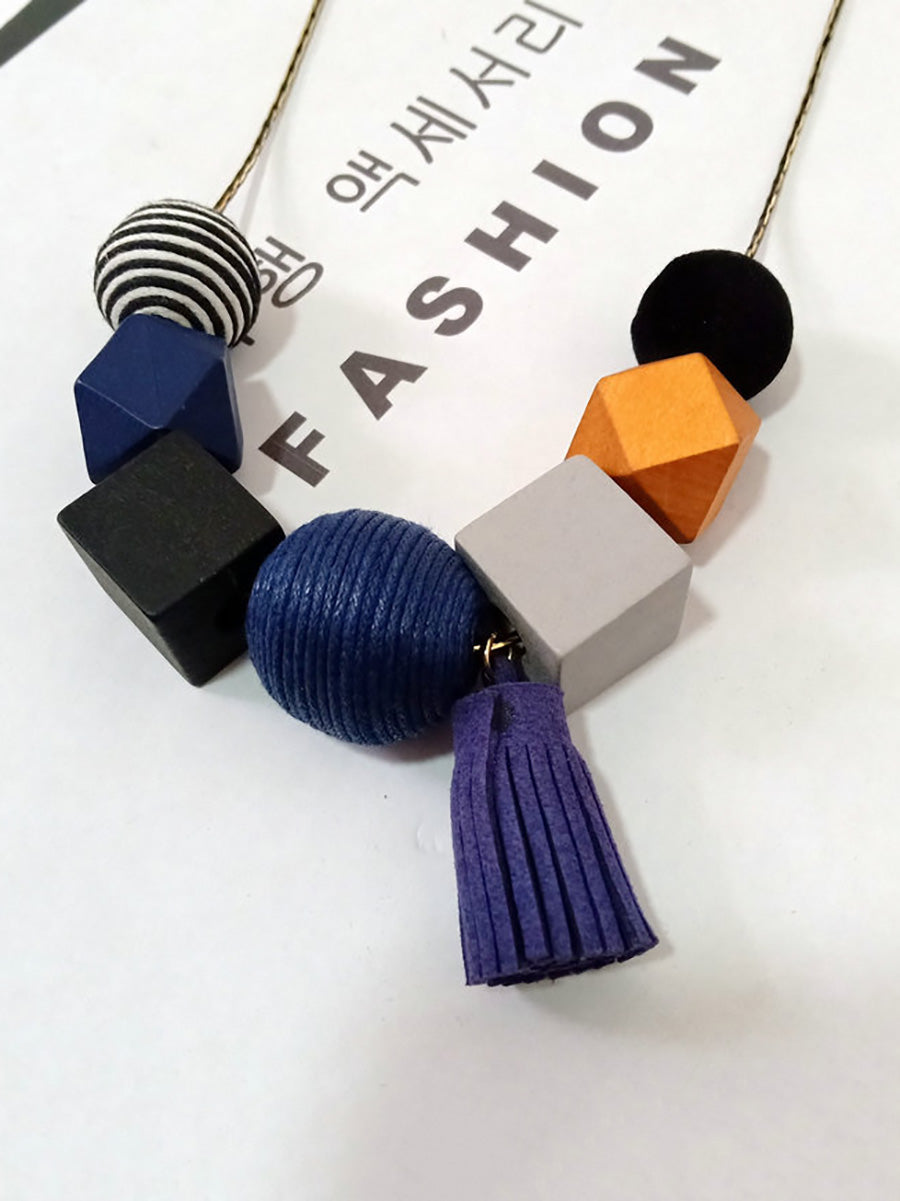 Women Artsy Colorful Geometric Wood Necklace