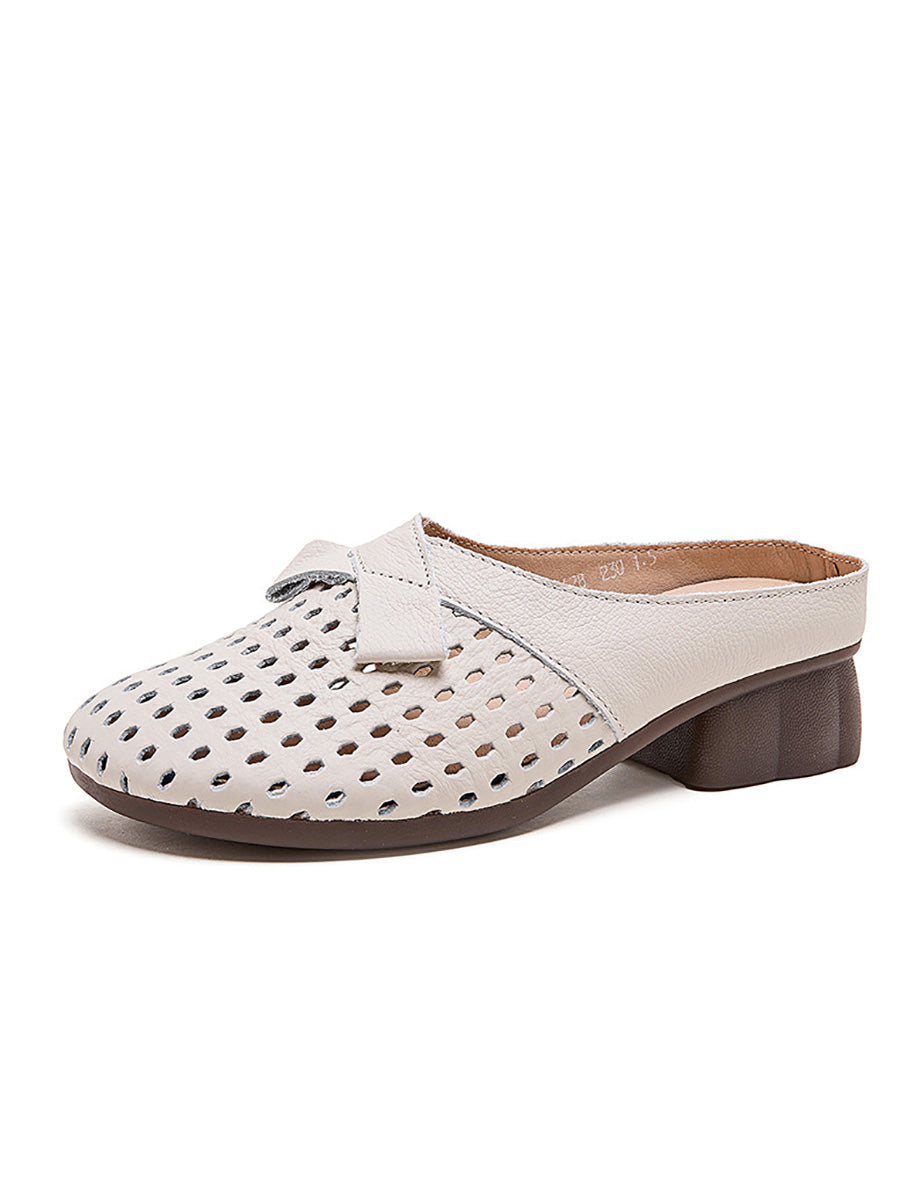 Women Summer Casual Genuine Leather Low Heel Slippers