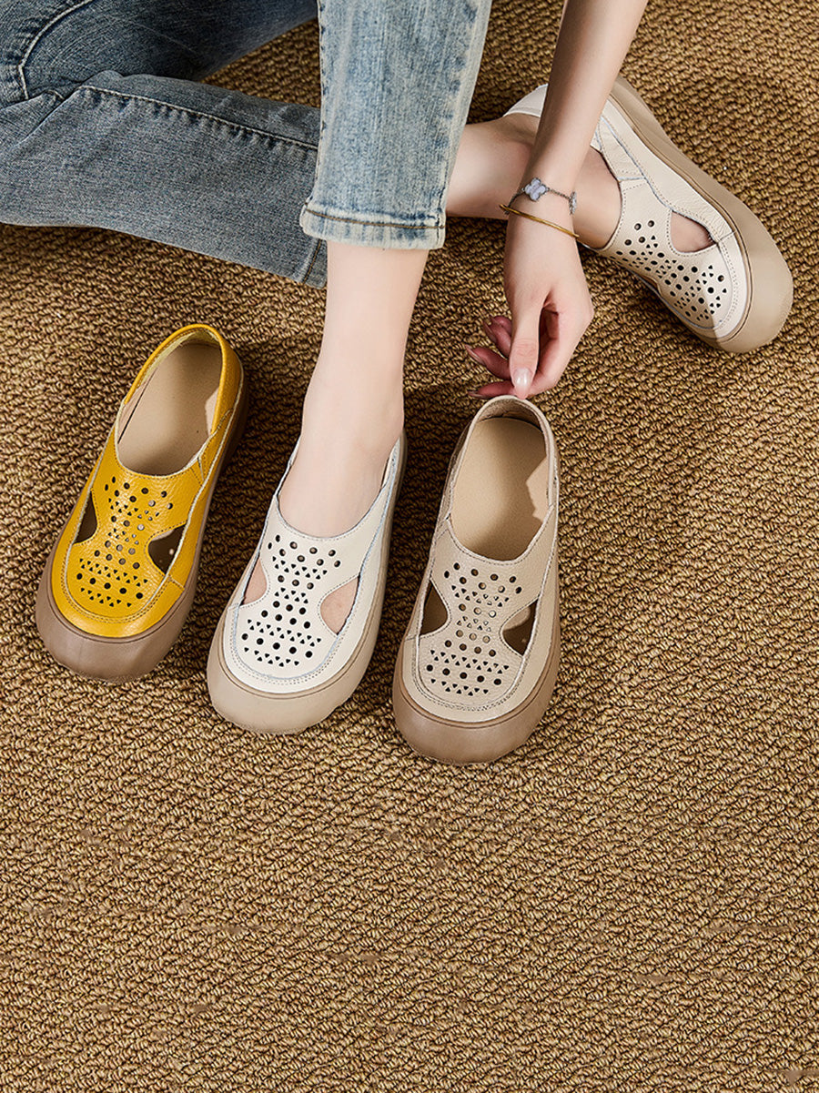 Women Summer Casual Pure Color Hollow Out Flat Shoes