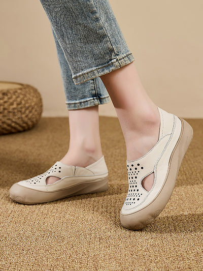Women Summer Casual Pure Color Hollow Out Flat Shoes
