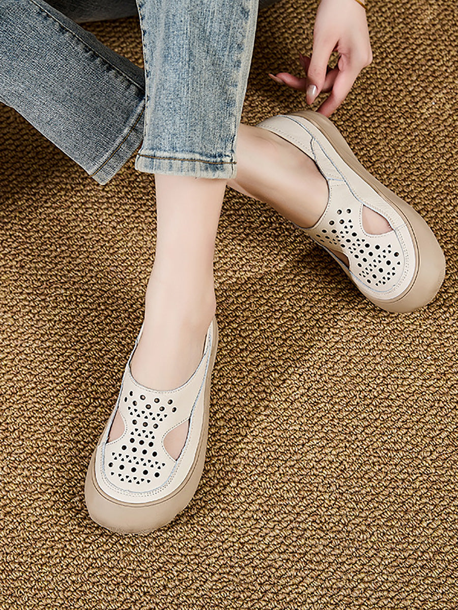 Women Summer Casual Pure Color Hollow Out Flat Shoes