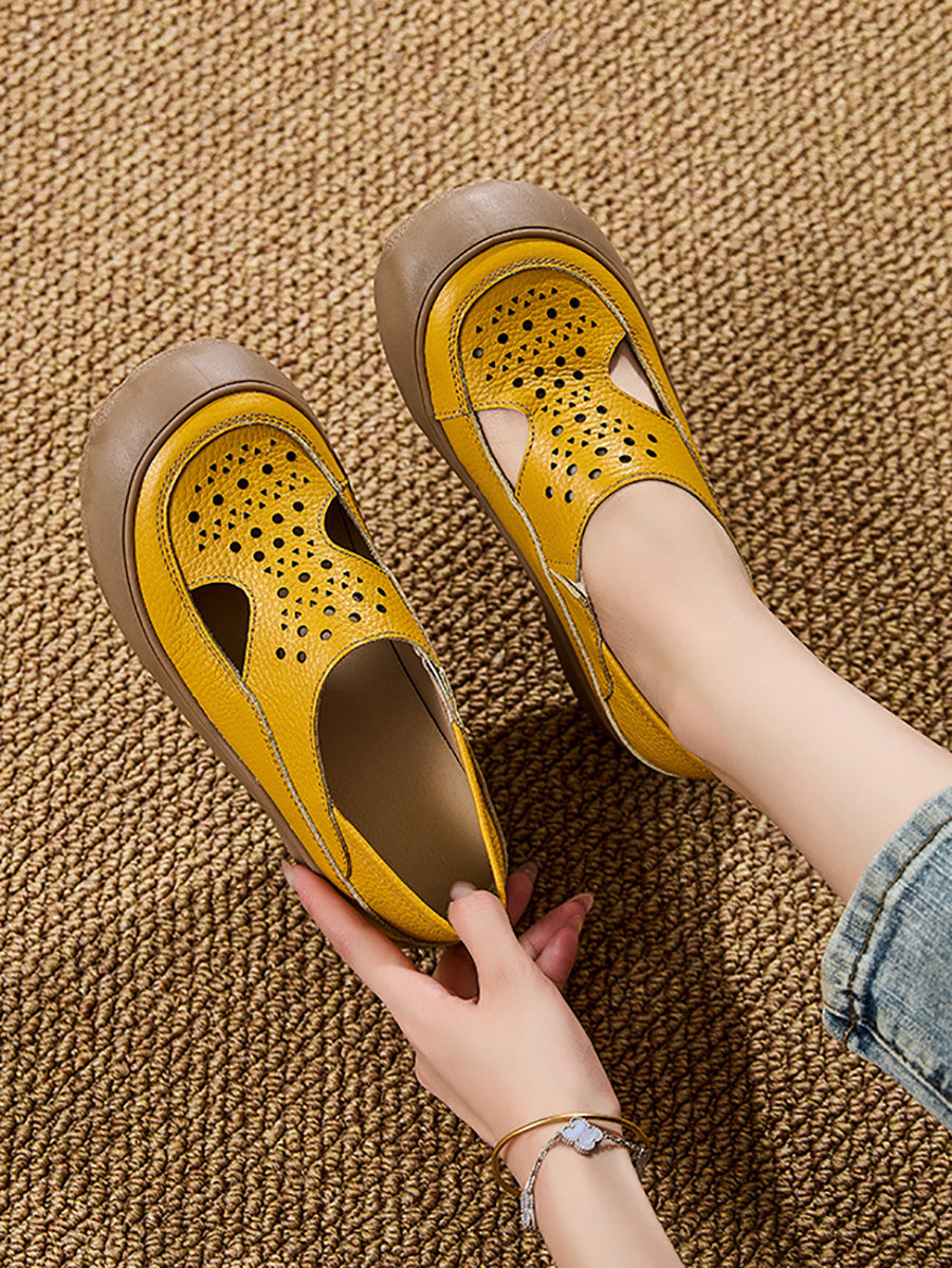 Women Summer Casual Pure Color Hollow Out Flat Shoes