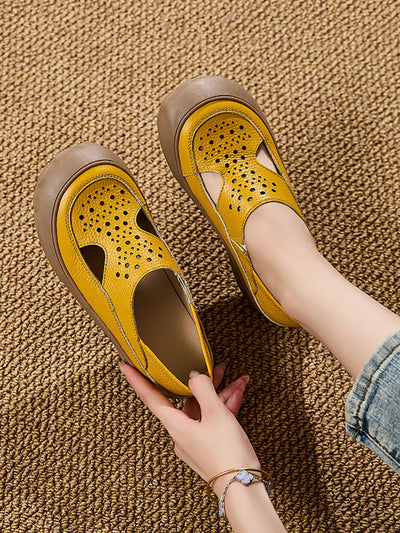 Women Summer Casual Pure Color Hollow Out Flat Shoes