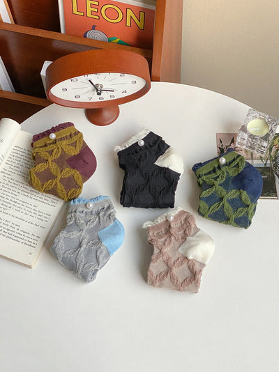 5 Pairs Women Artsy Rhomboids Colorblock Cotton Socks