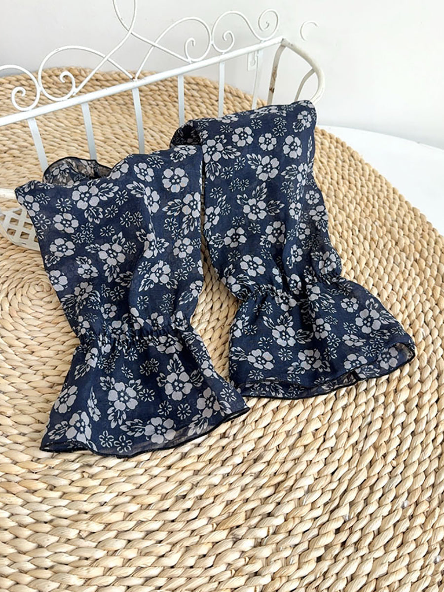 Women Summer Artsy Flower Ramie Sunpoof Sleeves