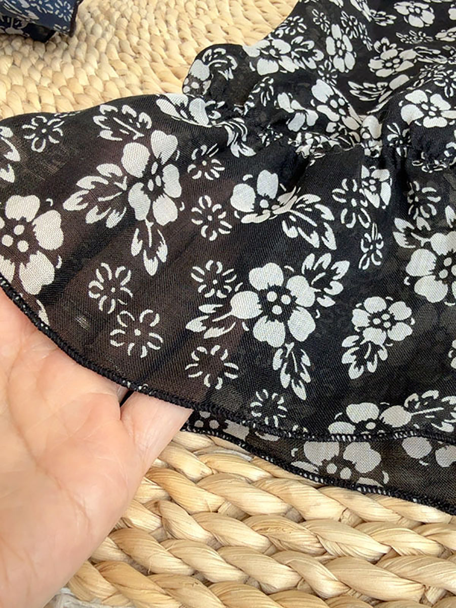 Women Summer Artsy Flower Ramie Sunpoof Sleeves