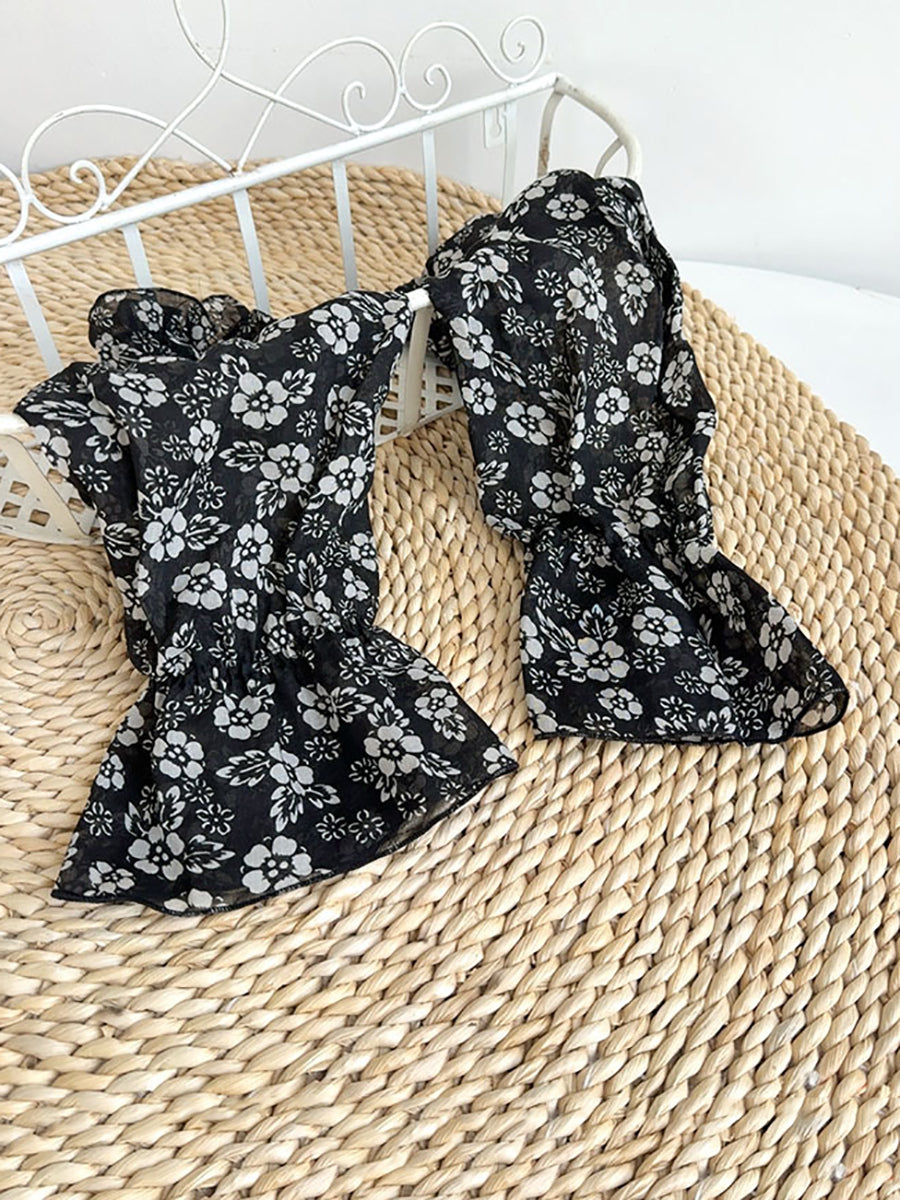 Women Summer Artsy Flower Ramie Sunpoof Sleeves