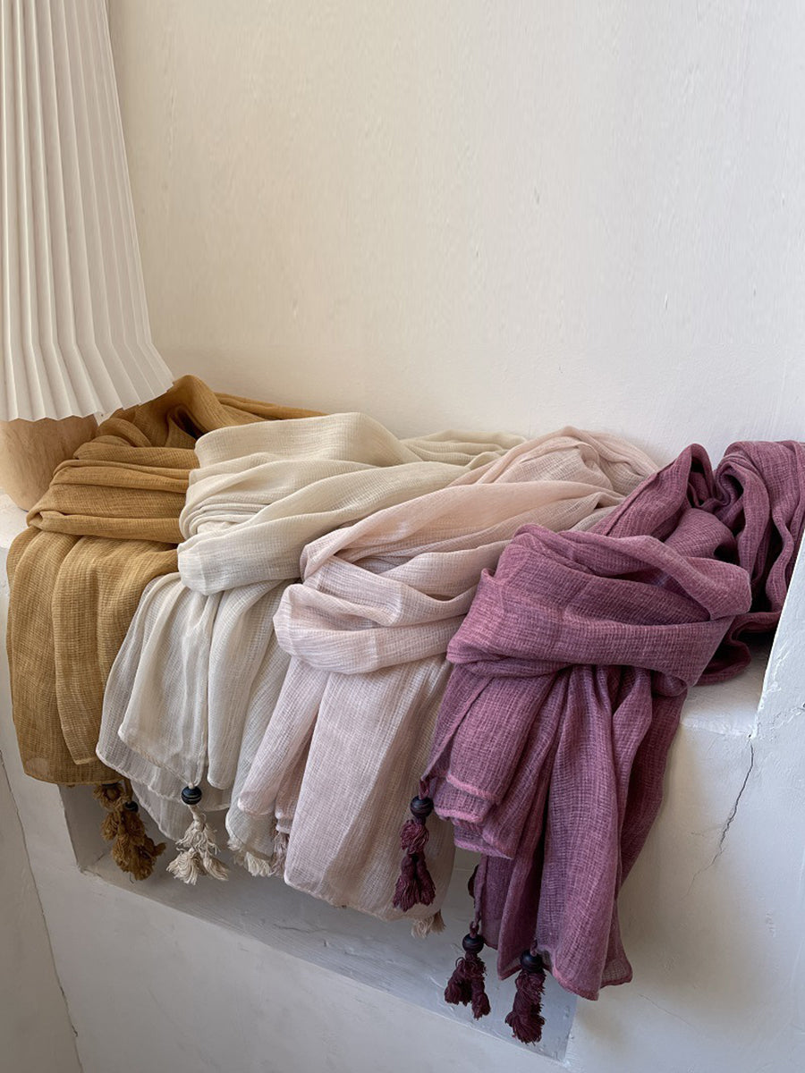 Women Retro Summer Cotton Tassel Shawl Scarf