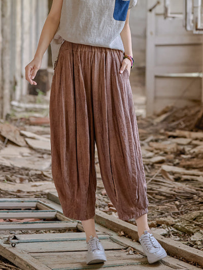 Women Retro Summer Pure Color Linen Harem Pants