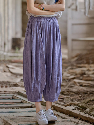 Women Retro Summer Pure Color Linen Harem Pants