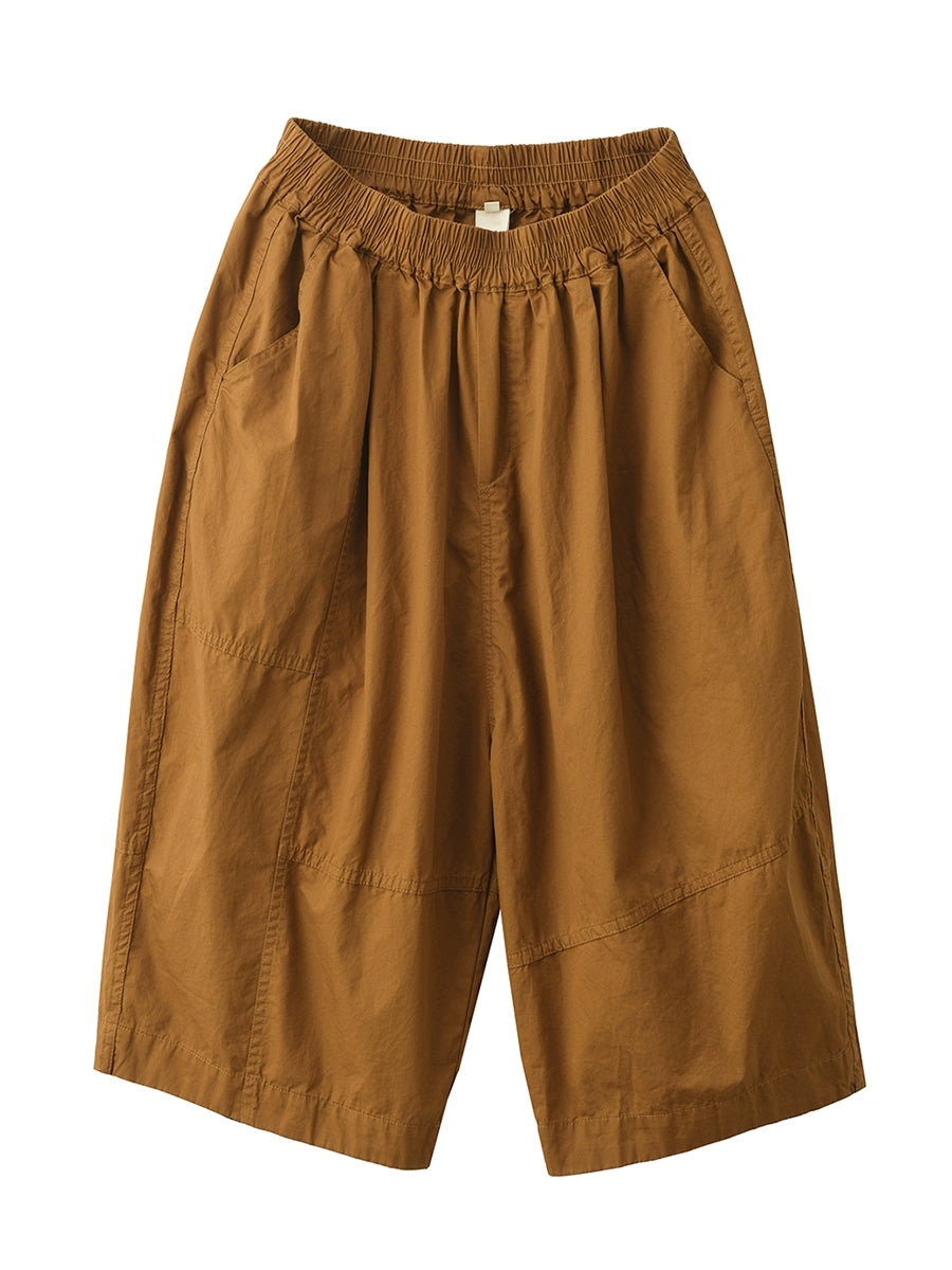 Women Summer Artsy Pure Color Cotton Calf Harem Pants