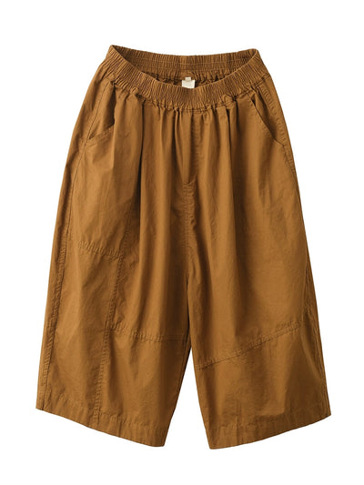 Women Summer Artsy Pure Color Cotton Calf Harem Pants