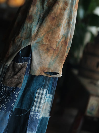 Women Summer Retro Tie-dye Frayed V-Neck Cotton Vest