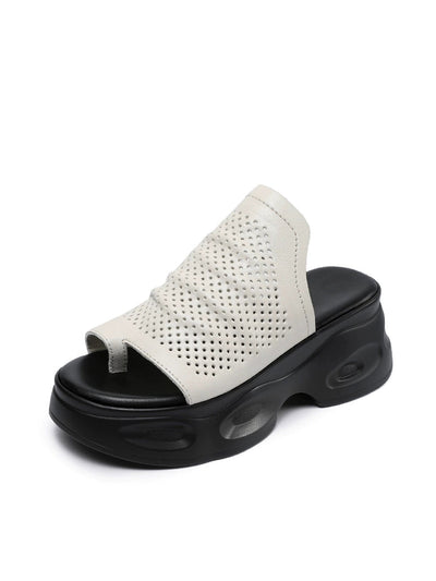 Women Summer Casual Genuine Leather Platform Slippers