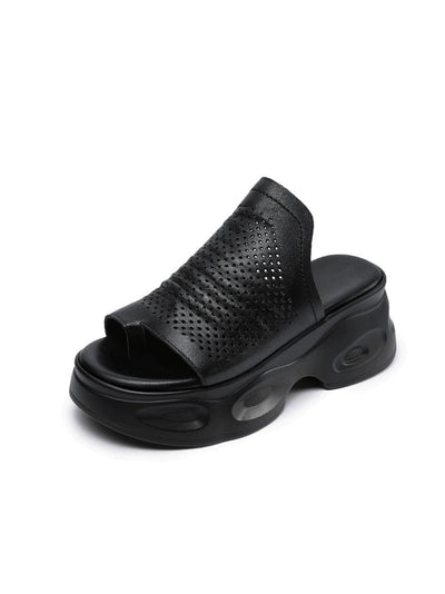 Women Summer Casual Genuine Leather Platform Slippers