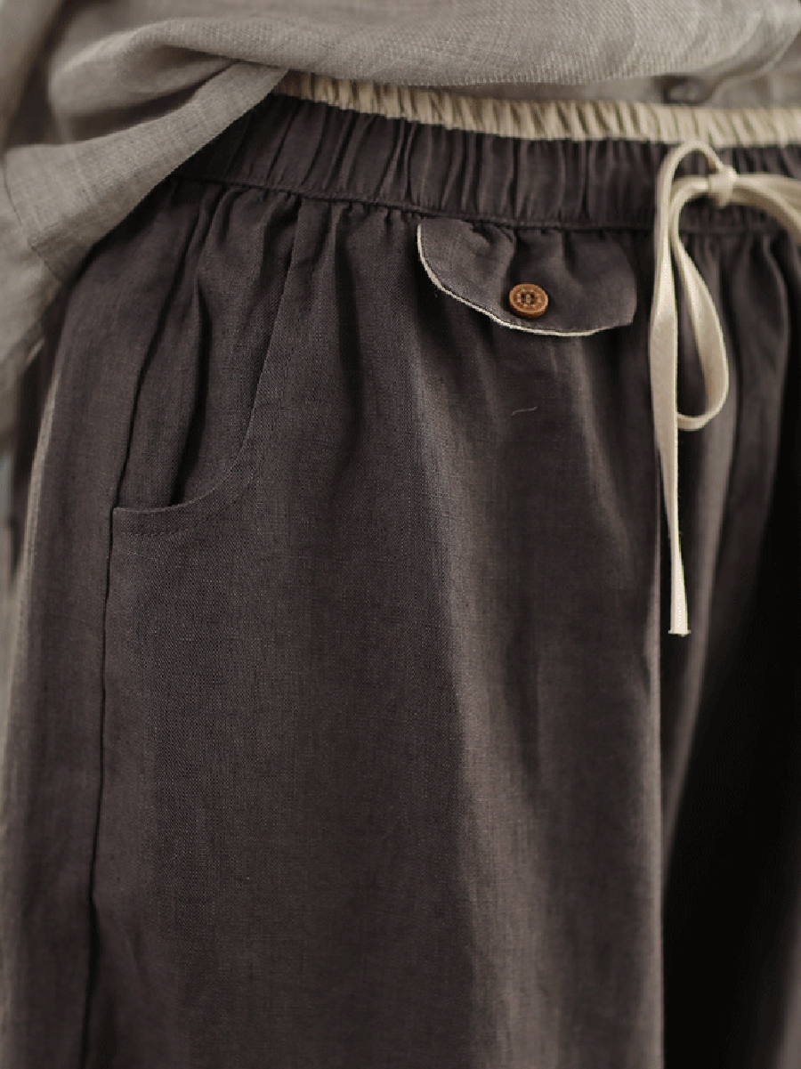 Women Summer Retro Pure Color 100%Linen Harem Pants