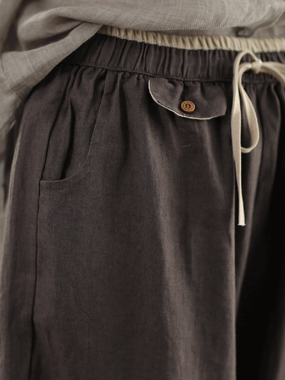 Women Summer Retro Pure Color 100%Linen Harem Pants
