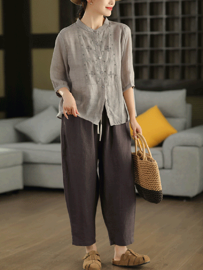 Women Summer Retro Pure Color 100%Linen Harem Pants