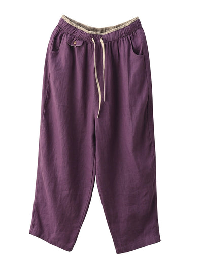 Women Summer Retro Pure Color 100%Linen Harem Pants