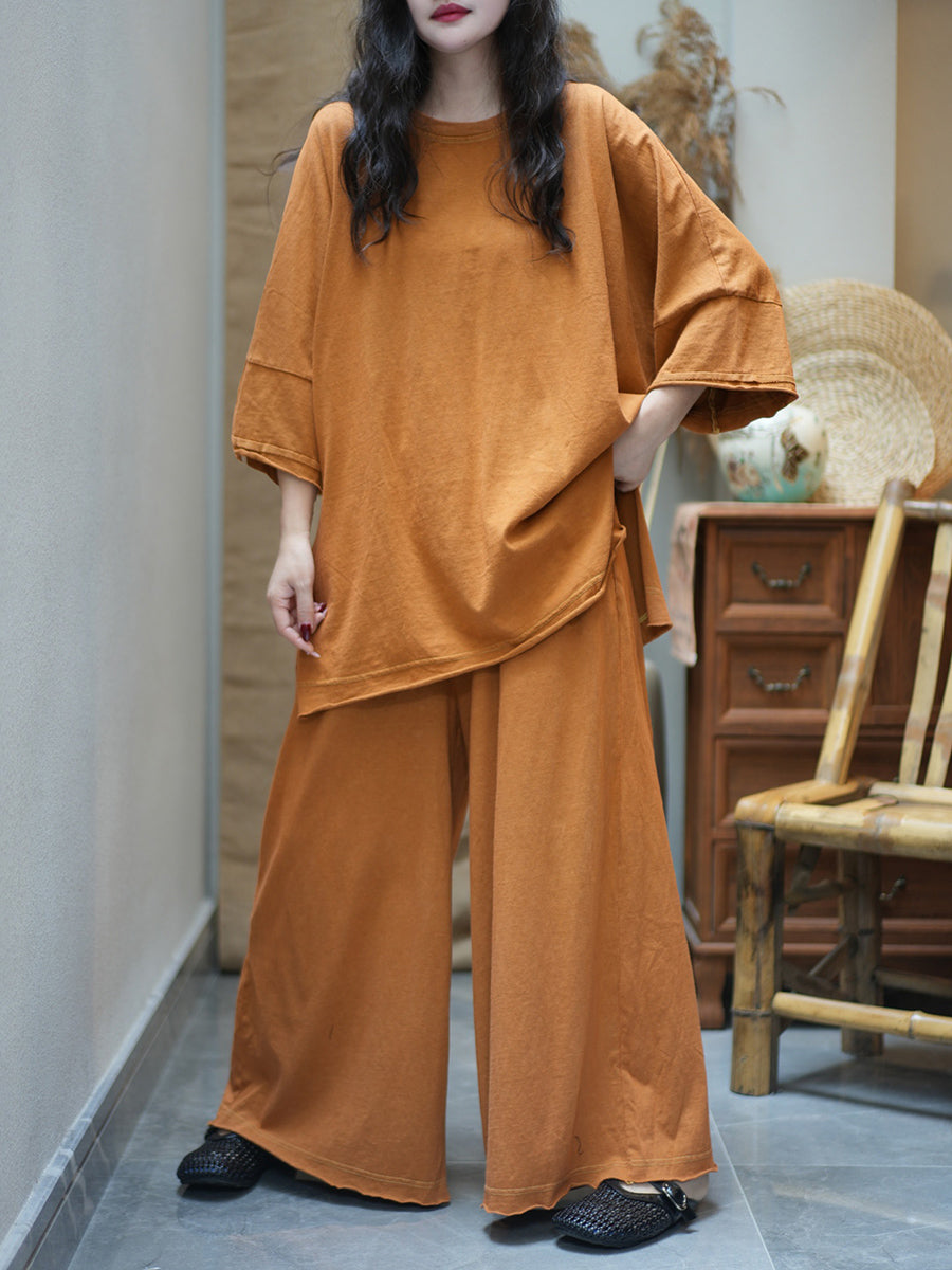 Women Summer Casual Pure Color Long Suits