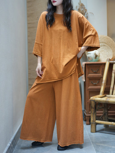 Women Summer Casual Pure Color Long Suits